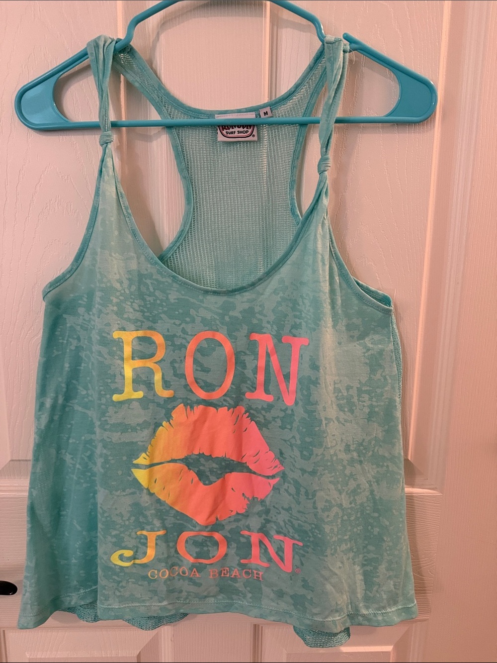 Ron Jon Aqua Tie-Back Graphic Tank with Neon Lip Print